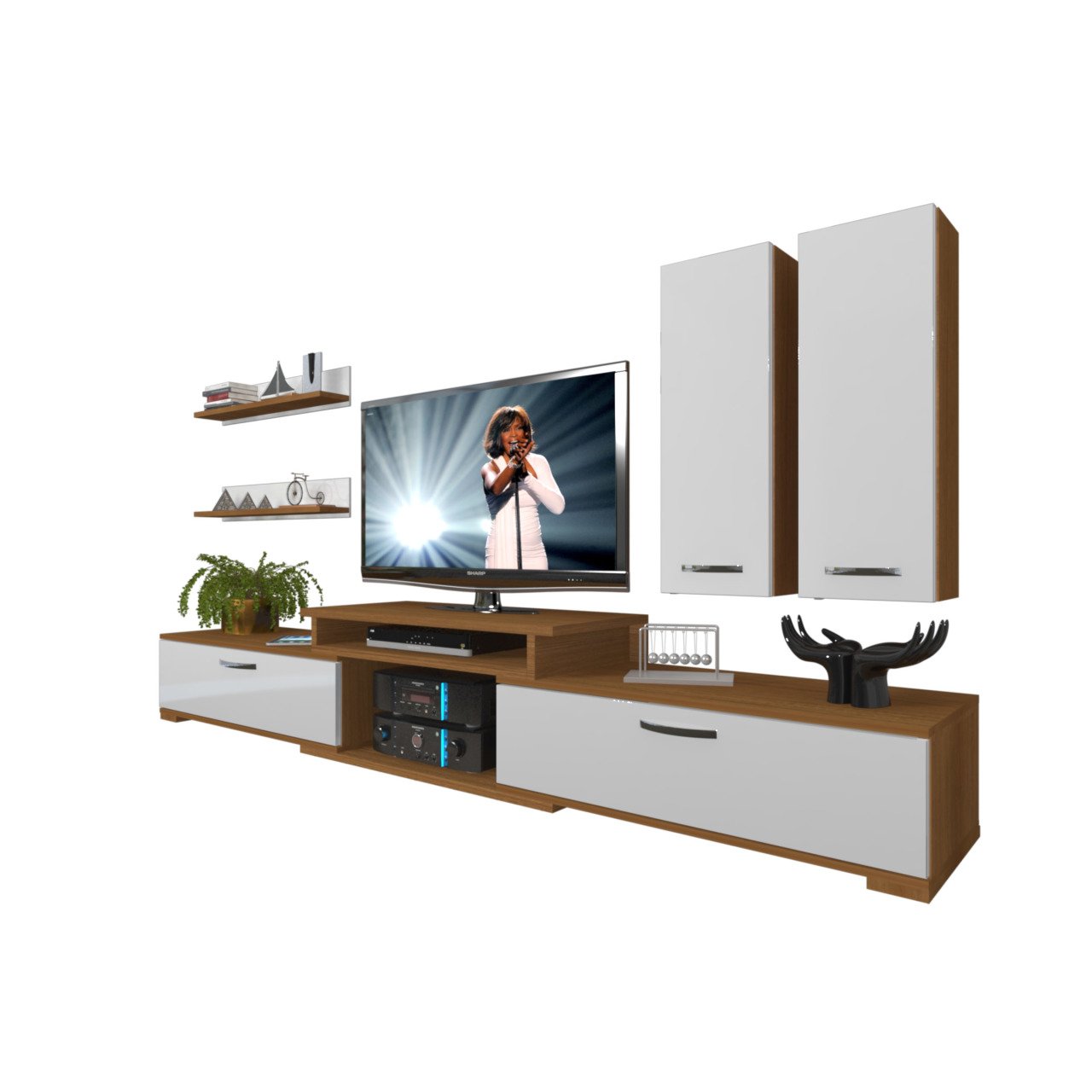 Decoraktiv Flex 5D Slm Tv Ünitesi Tv Sehpası Ceviz - Beyaz