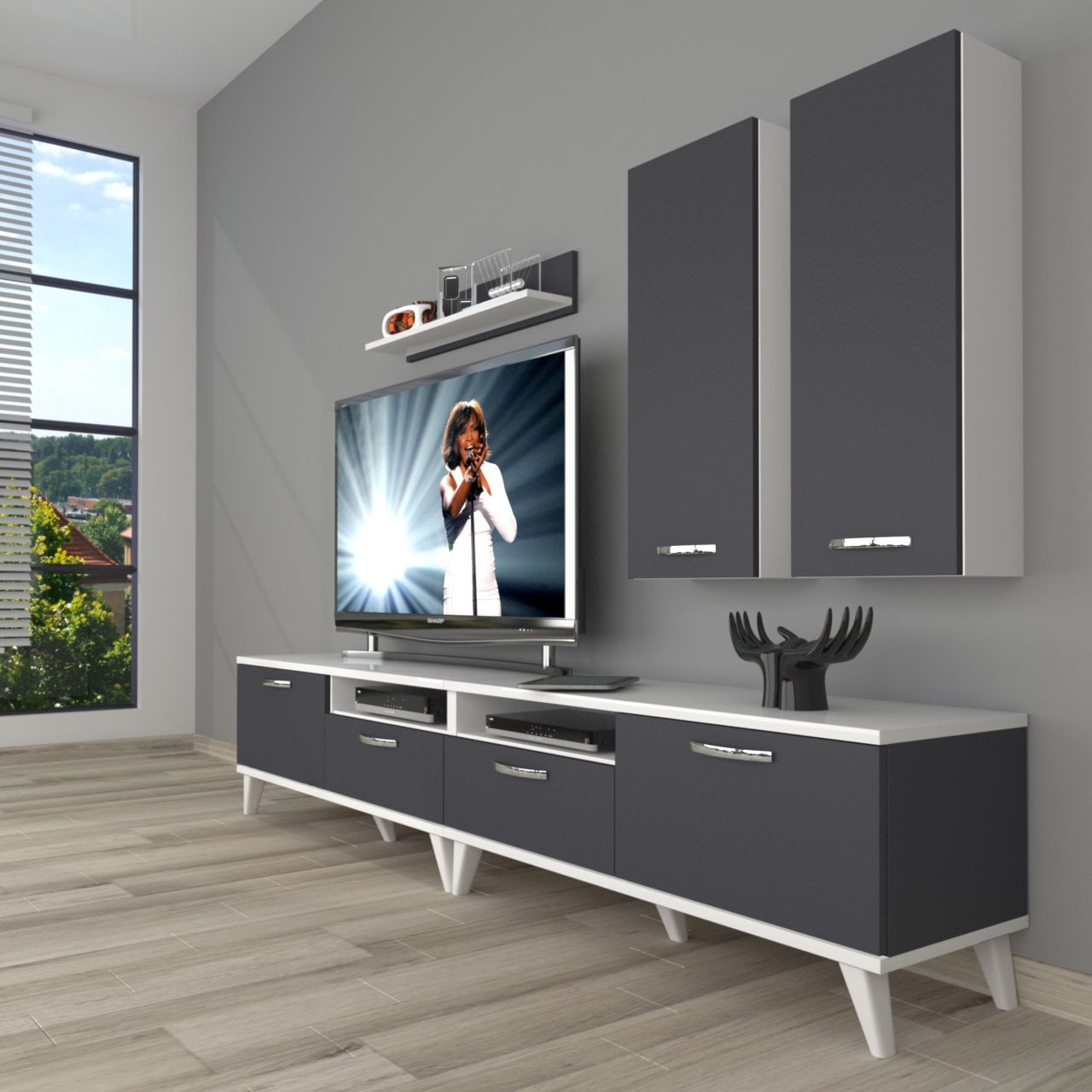 Decoraktiv Eko 5200D Mdf Retro Tv Ünitesi Tv Sehpası Beyaz - Antrasit