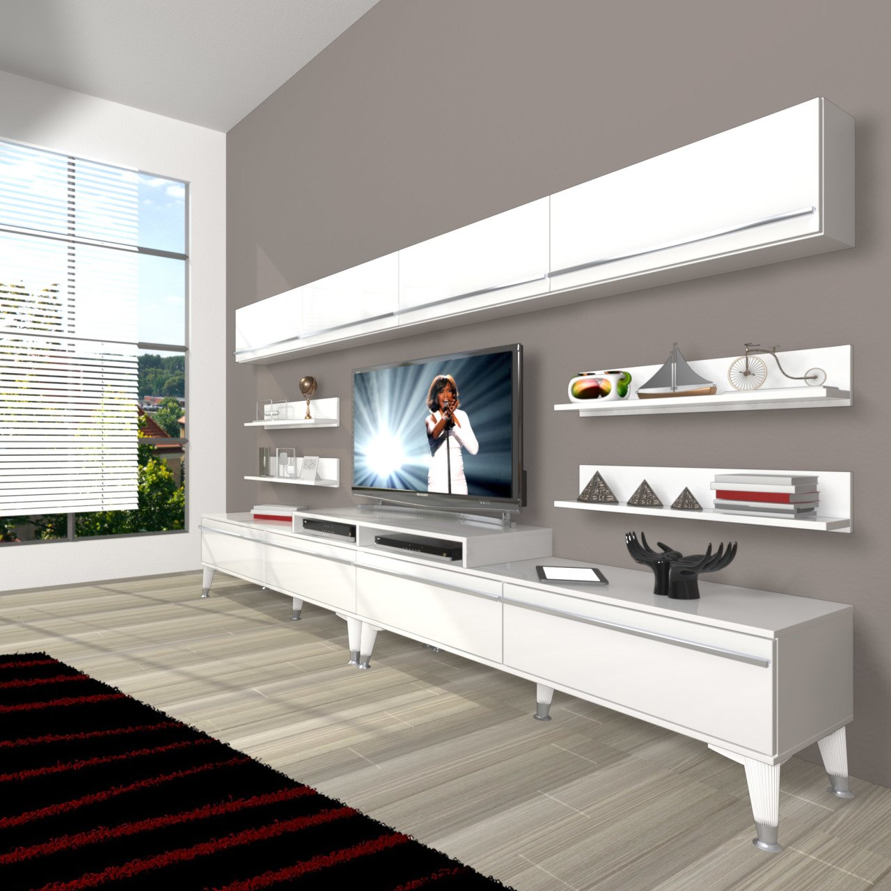 Decoraktiv Ekoflex 360Y Mdf Silver Tv Ünitesi Tv Sehpası Parlak Beyaz