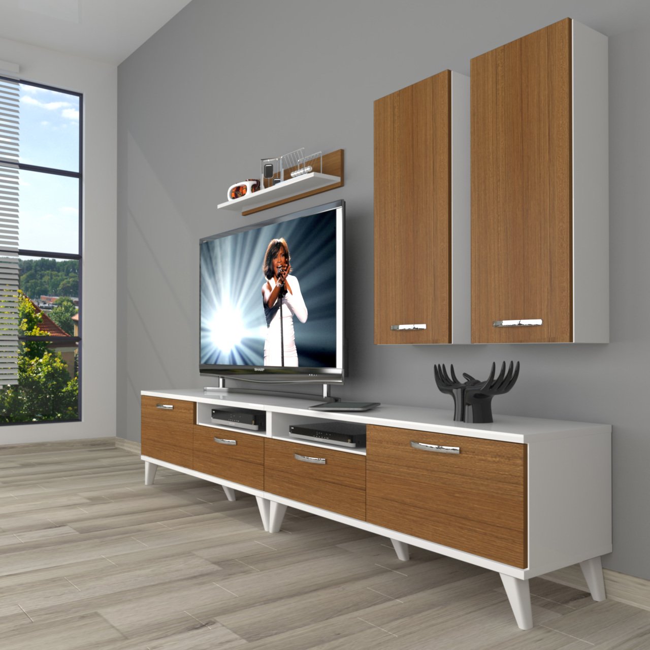 Decoraktiv Eko 5200D Mdf Retro Tv Ünitesi Tv Sehpası Beyaz - Ceviz