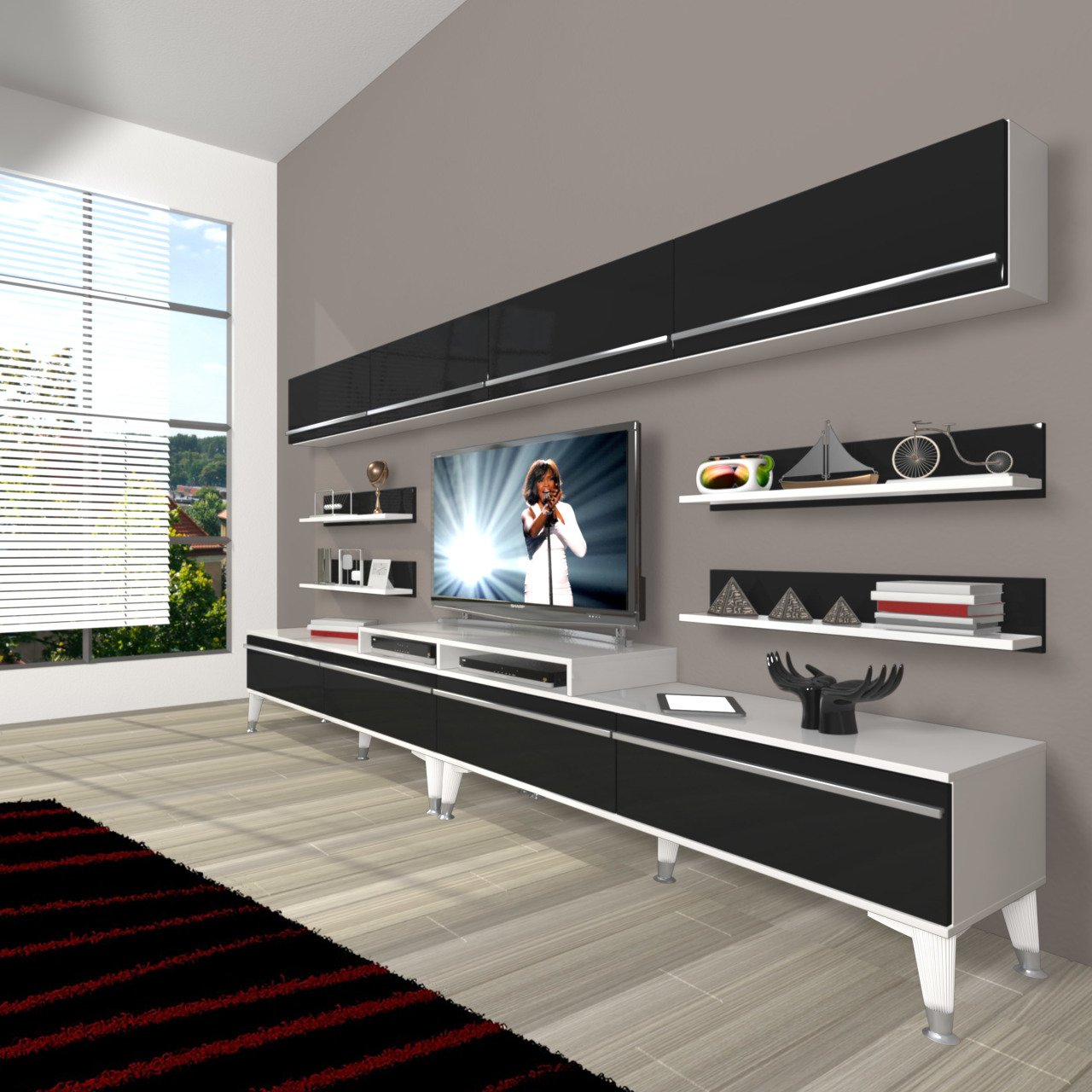 Decoraktiv Ekoflex 360Y Mdf Silver Tv Ünitesi Tv Sehpası Beyaz - Siyah