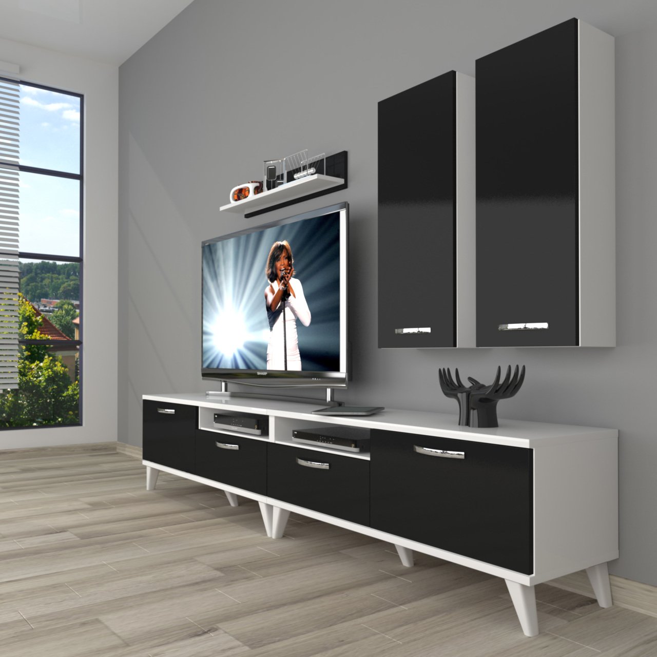 Decoraktiv Eko 5200D Mdf Retro Tv Ünitesi Tv Sehpası Beyaz - Siyah
