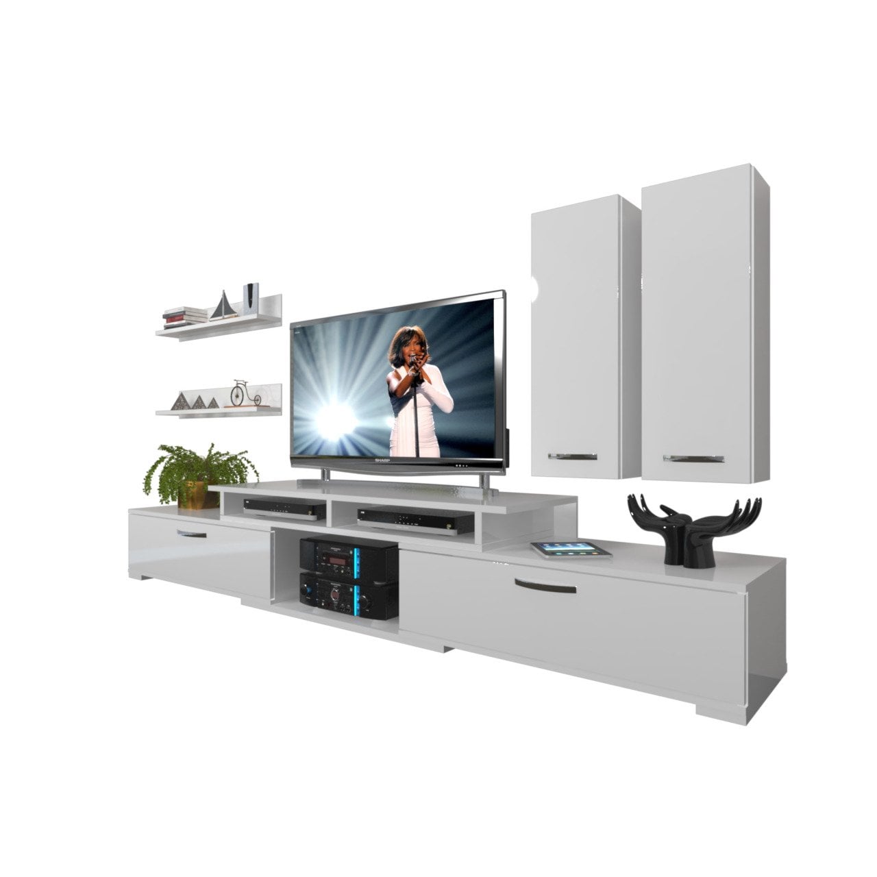 Decoraktiv Flex 5D130 Slm Tv Ünitesi Tv Sehpası Parlak Beyaz