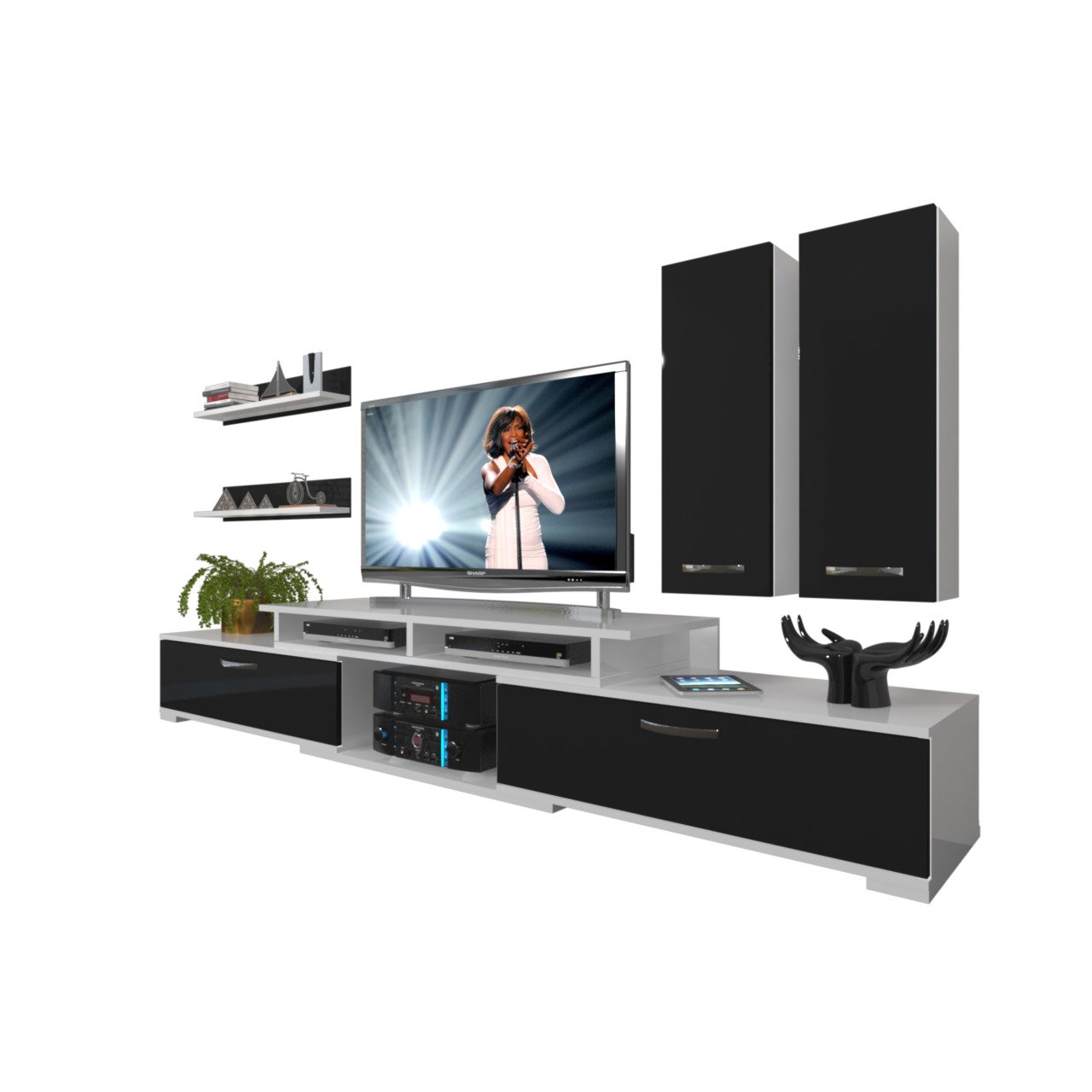 Decoraktiv Flex 5D130 Slm Tv Ünitesi Tv Sehpası Beyaz - Siyah