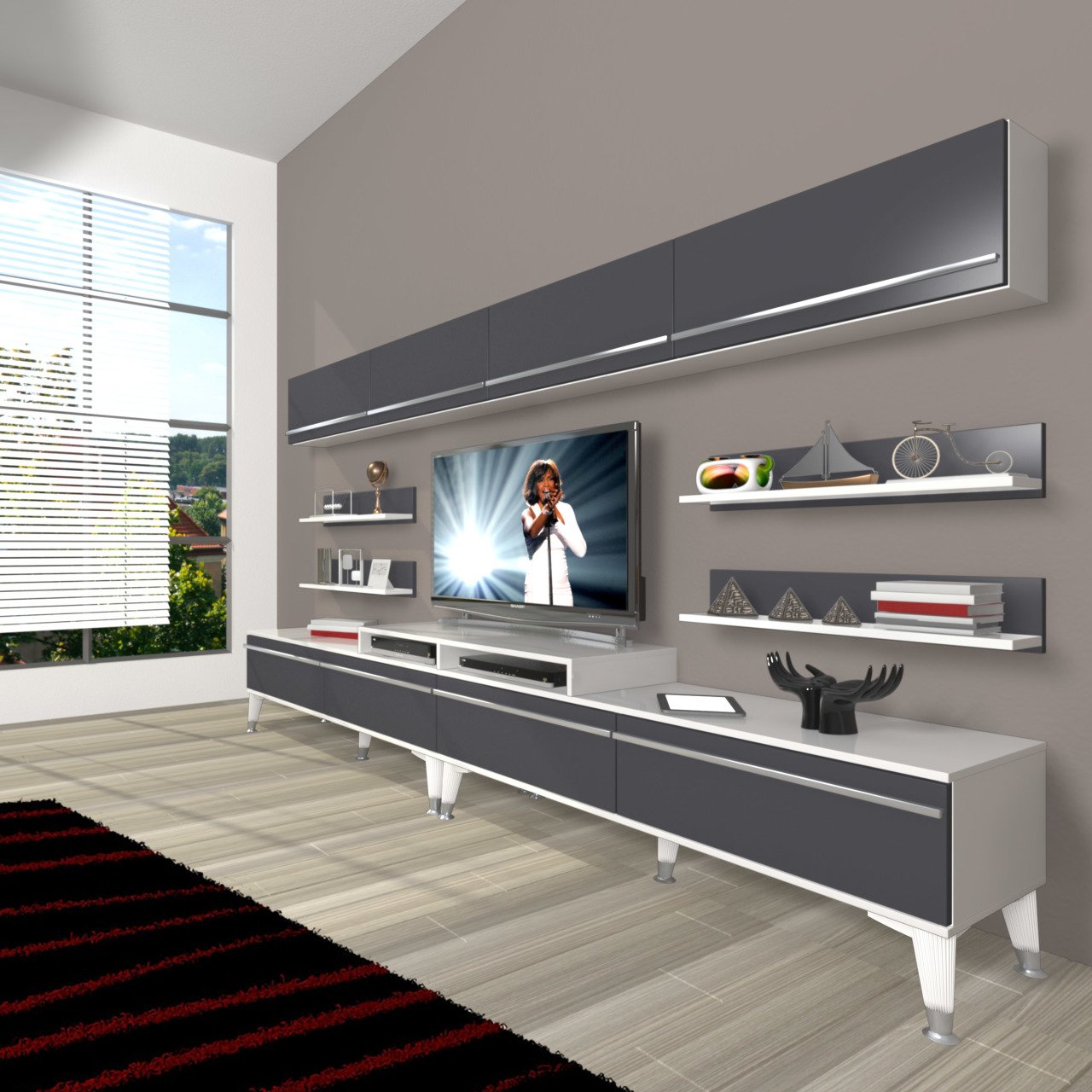 Decoraktiv Ekoflex 360Y Mdf Silver Tv Ünitesi Tv Sehpası Beyaz - Antrasit