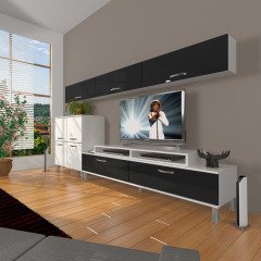 Decoraktiv Ekoflex 8 Slm Krom Ayaklı Tv Ünitesi Tv Sehpası Beyaz - Siyah