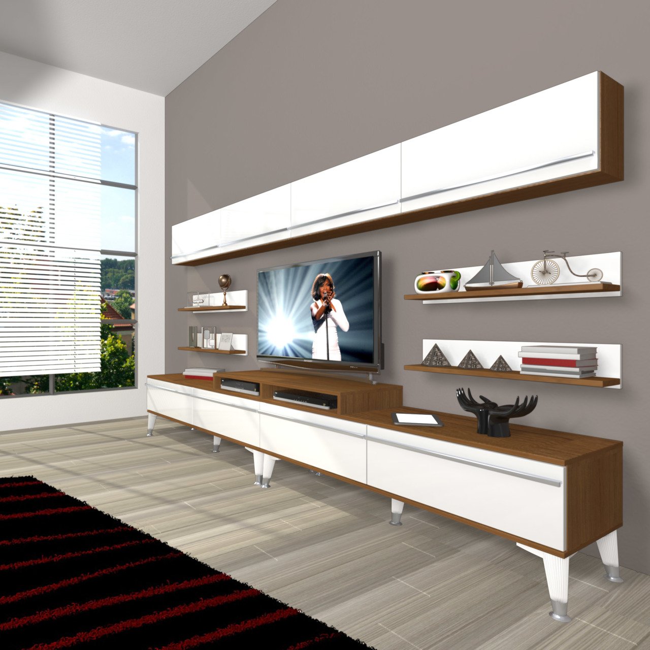 Decoraktiv Ekoflex 360Y Mdf Silver Tv Ünitesi Tv Sehpası Ceviz - Beyaz