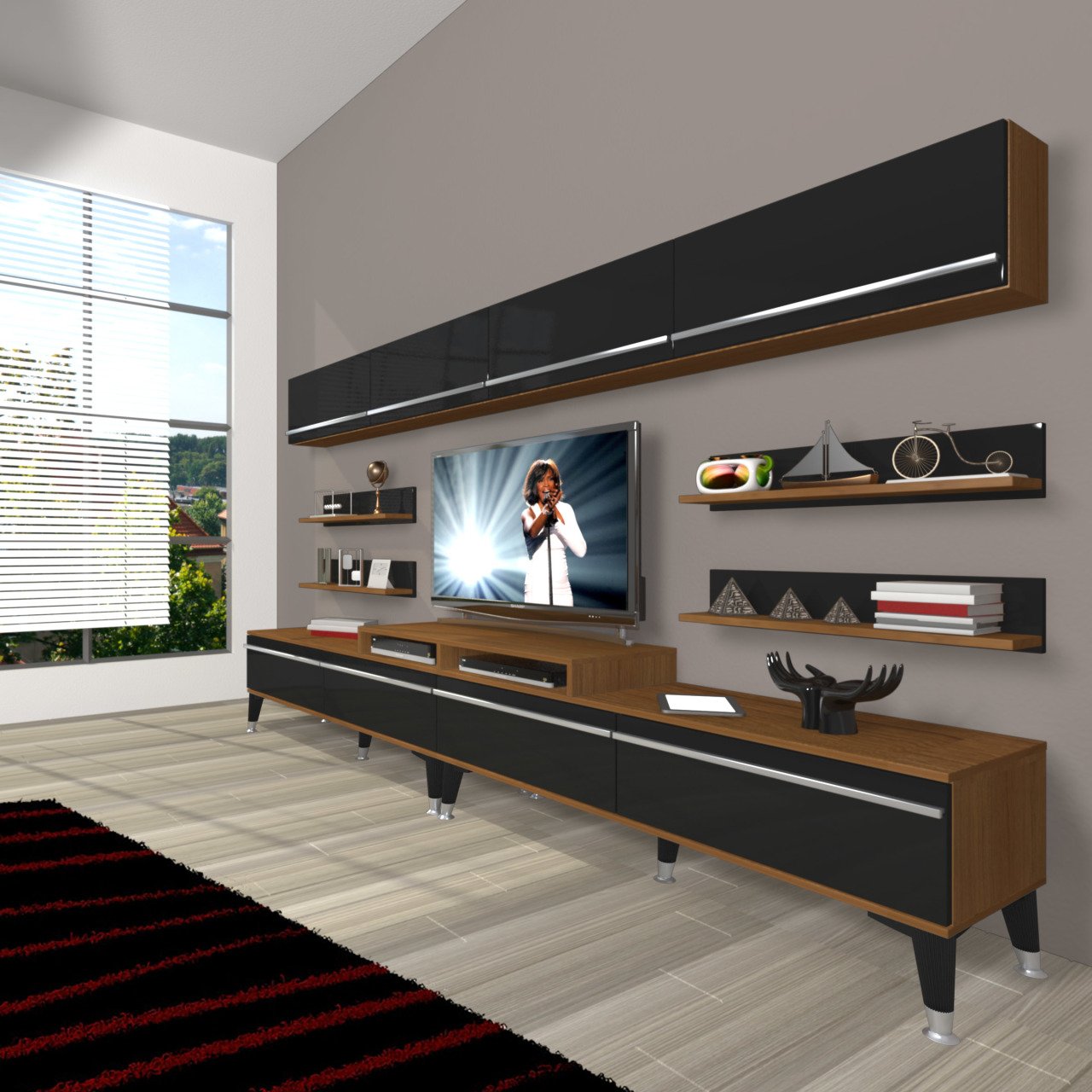 Decoraktiv Ekoflex 360Y Mdf Silver Tv Ünitesi Tv Sehpası Ceviz - Siyah