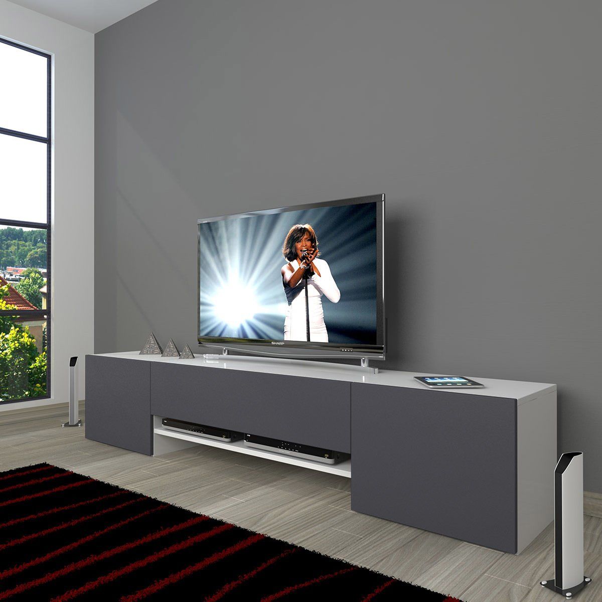 Decoraktiv 1e1 Mdf Tv Ünitesi Tv Sehpası Beyaz - Antrasit