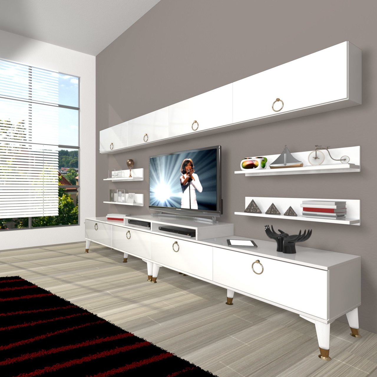 Decoraktiv Ekoflex 360Y Mdf Gold Tv Ünitesi Tv Sehpası Parlak Beyaz