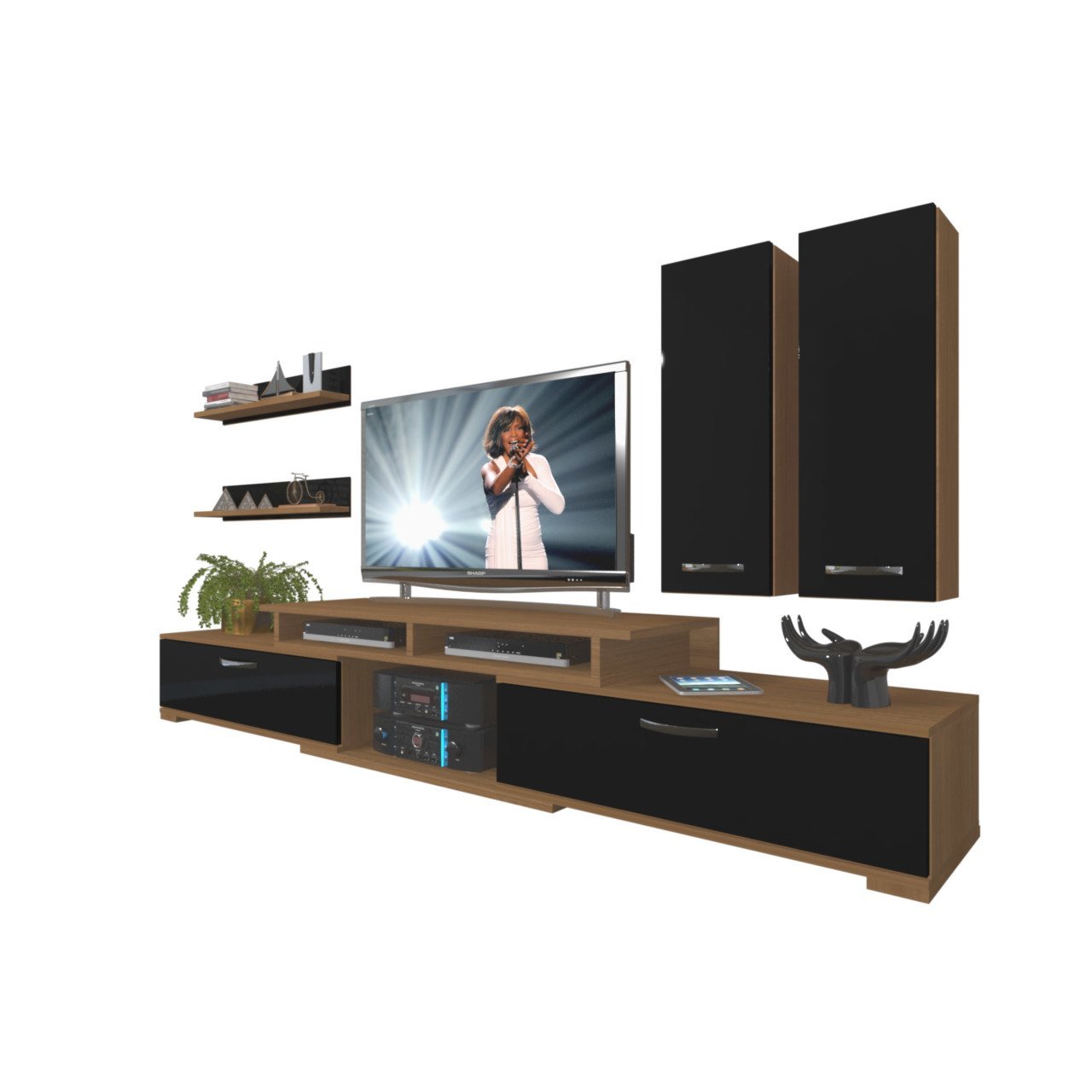 Decoraktiv Flex 5D130 Slm Tv Ünitesi Tv Sehpası Ceviz - Siyah