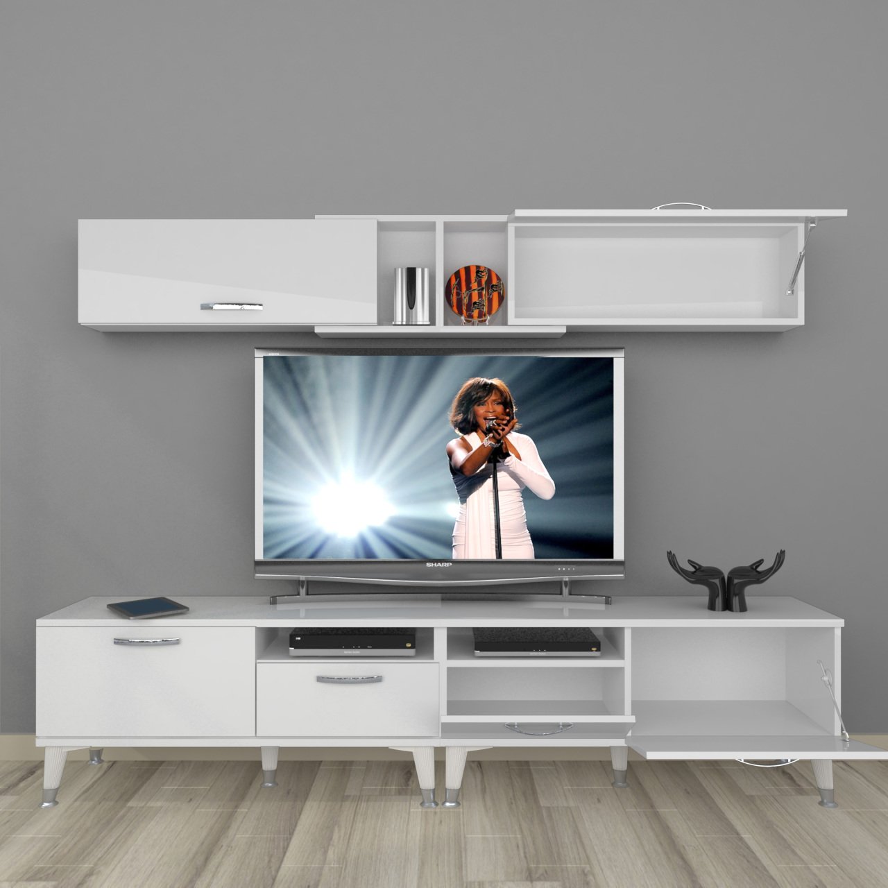 Decoraktiv Eko 5220 Slm Silver Tv Ünitesi Tv Sehpası Parlak Beyaz