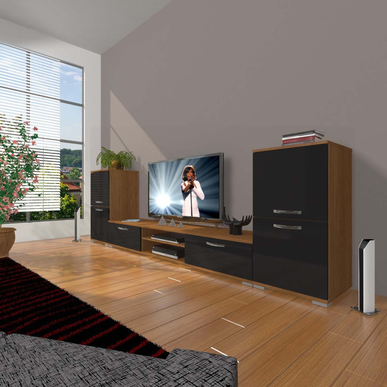 Decoraktiv Eko On2 Mdf Dvd Tv Ünitesi Tv Sehpası Ceviz - Siyah