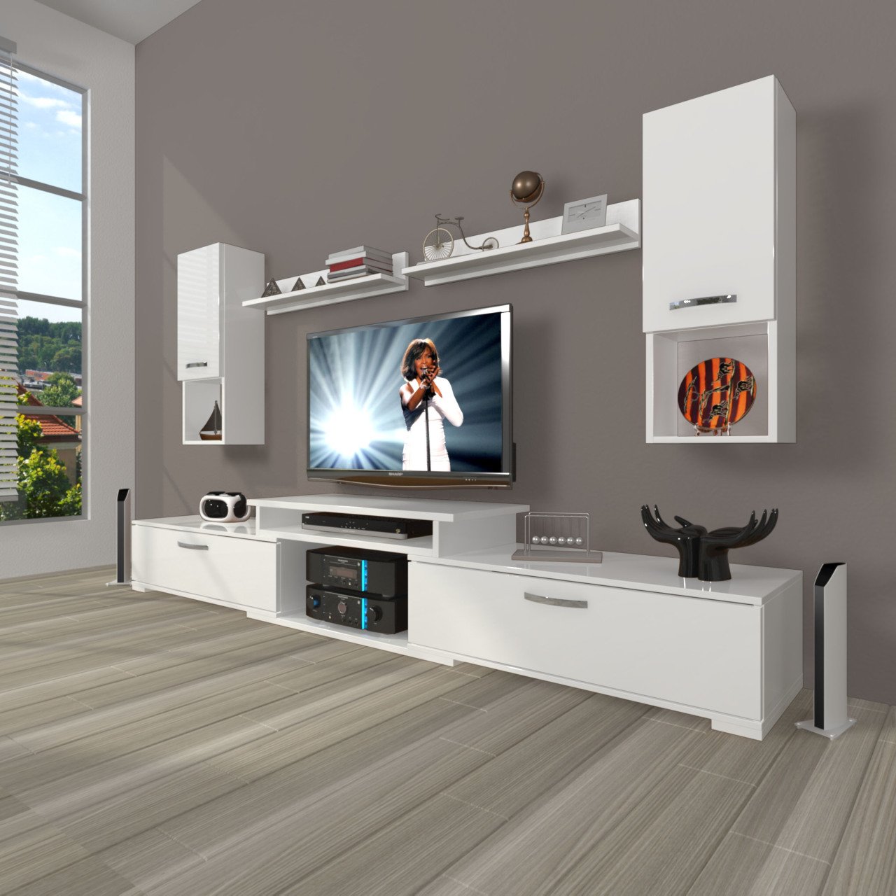 Decoraktiv Flex 5DA Slm Tv Ünitesi Tv Sehpası Parlak Beyaz