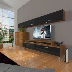 Decoraktiv Ekoflex 8 Slm Krom Ayaklı Tv Ünitesi Tv Sehpası Ceviz - Siyah