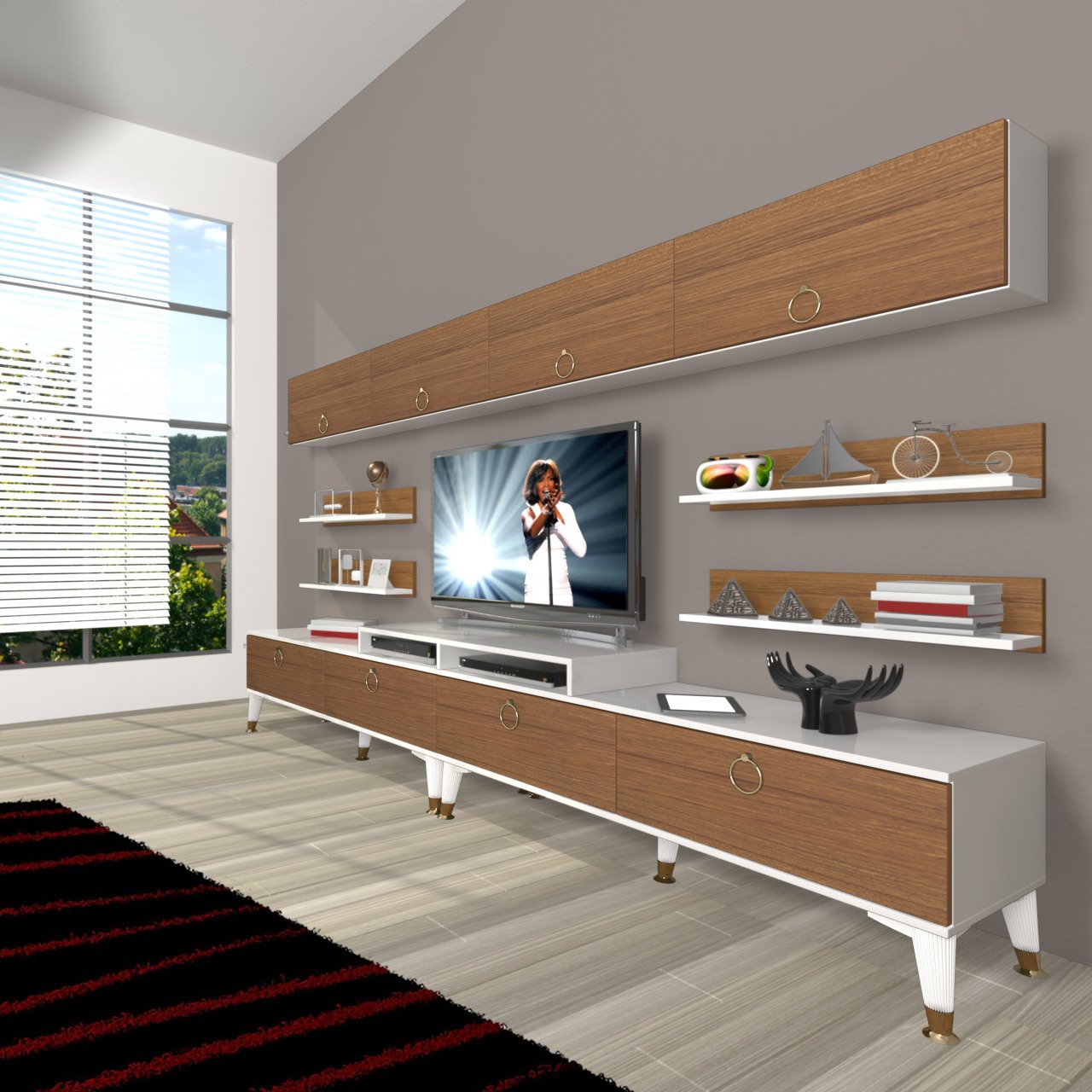 Decoraktiv Ekoflex 360Y Mdf Gold Tv Ünitesi Tv Sehpası Beyaz - Ceviz
