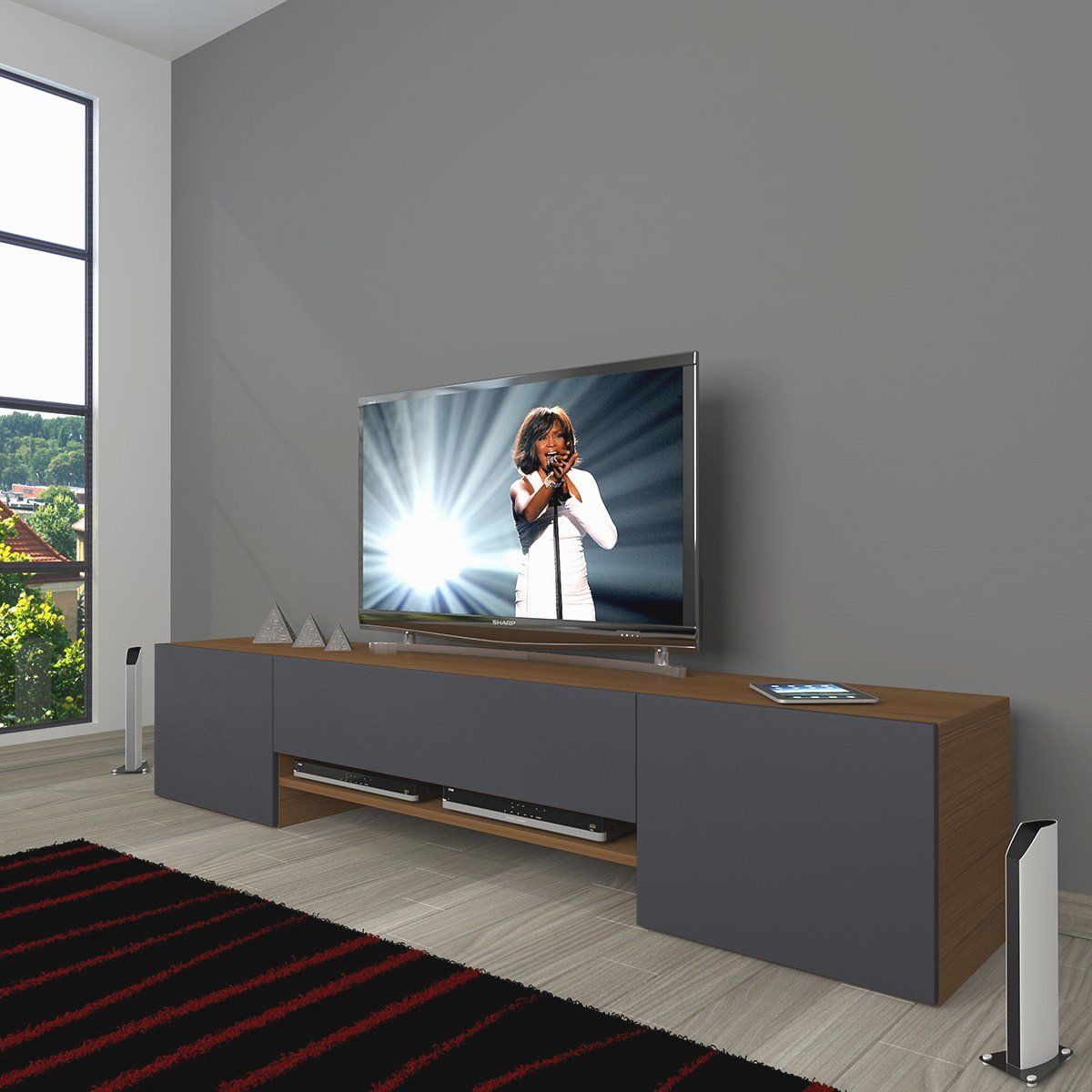 Decoraktiv 1e1 Mdf Tv Ünitesi Tv Sehpası Ceviz - Antrasit