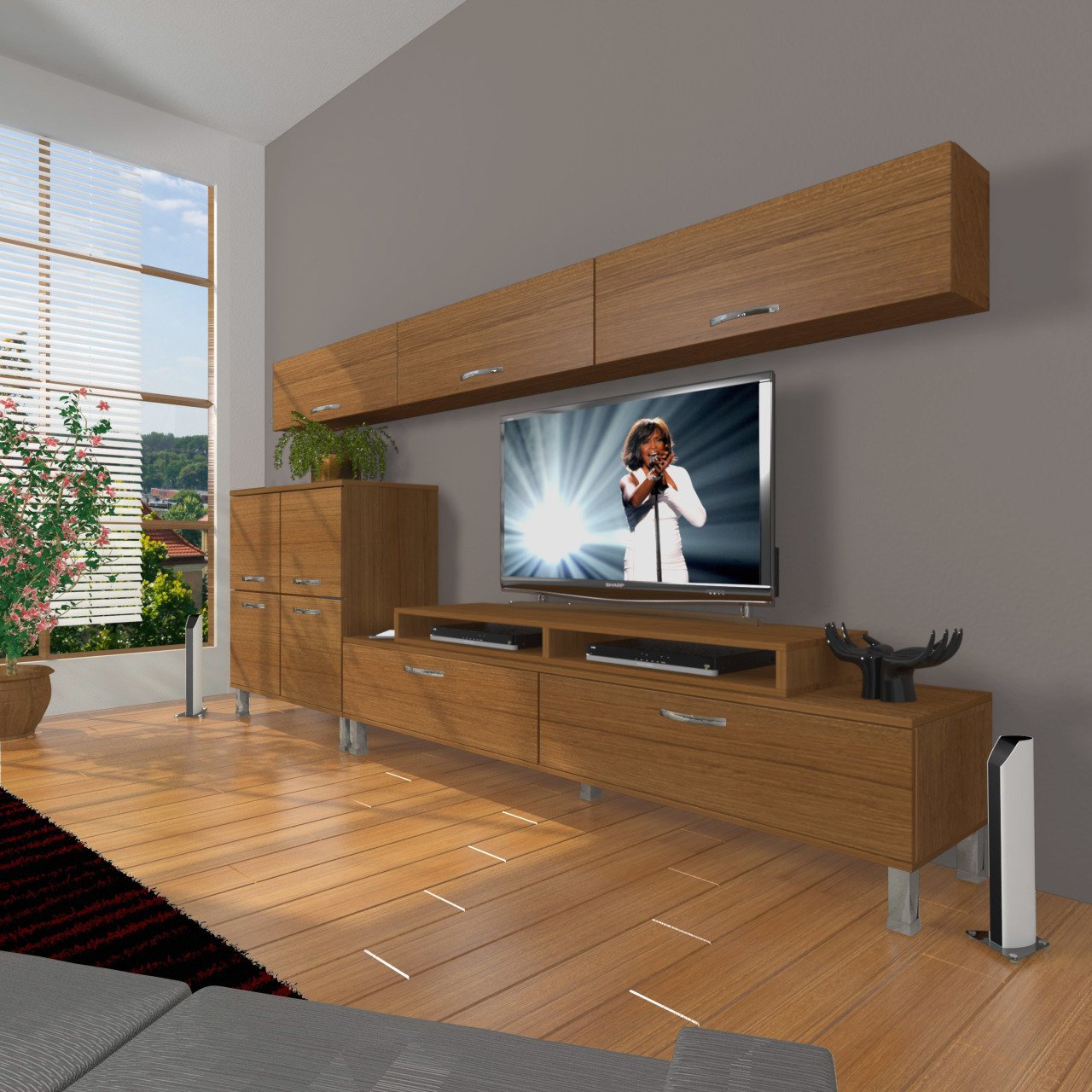 Decoraktiv Ekoflex 8 Slm Krom Ayaklı Tv Ünitesi Tv Sehpası Ceviz