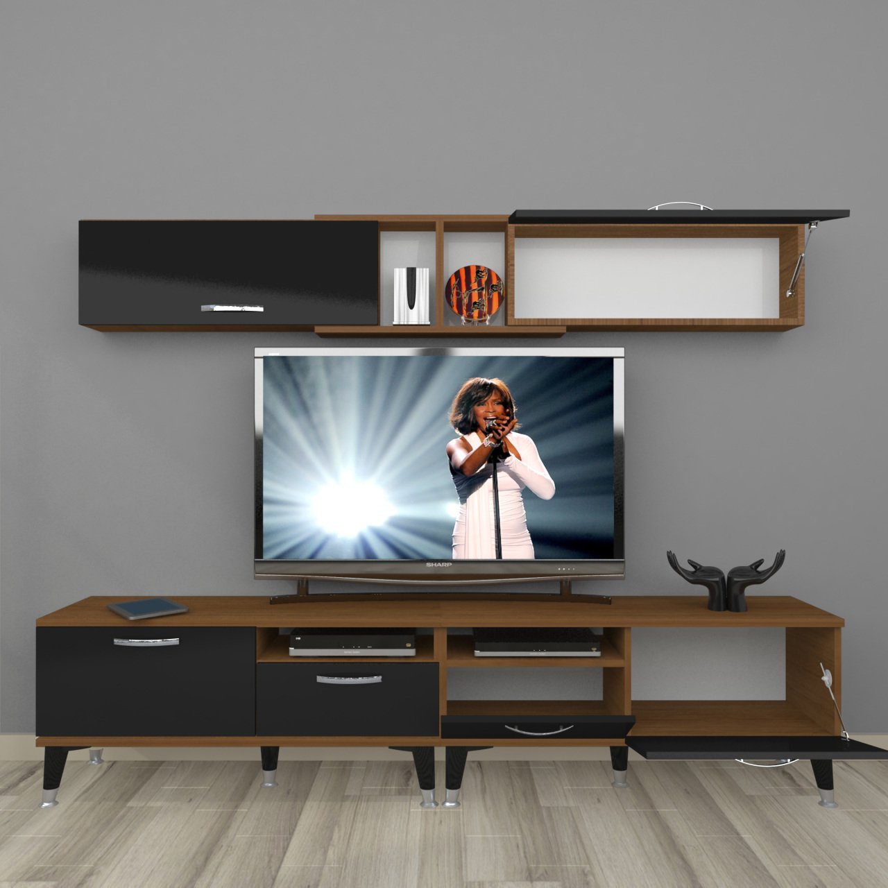 Decoraktiv Eko 5220 Slm Silver Tv Ünitesi Tv Sehpası Ceviz - Siyah