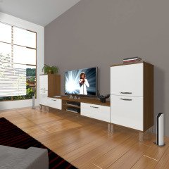 Decoraktiv Eko On2 Mdf Dvd Krom Ayaklı Tv Ünitesi Tv Sehpası Ceviz - Beyaz