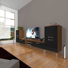 Decoraktiv Eko On2 Mdf Dvd Krom Ayaklı Tv Ünitesi Tv Sehpası Ceviz - Siyah