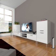 Decoraktiv Eko On2 Mdf Dvd Krom Ayaklı Tv Ünitesi Tv Sehpası Parlak Beyaz
