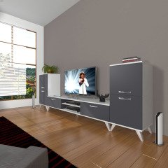 Decoraktiv Eko On2 Mdf Dvd Retro Tv Ünitesi Tv Sehpası Beyaz - Antrasit