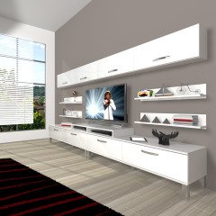 Decoraktiv Ekoflex 360Y Slm Krom Ayaklı Tv Ünitesi Tv Sehpası Parlak Beyaz