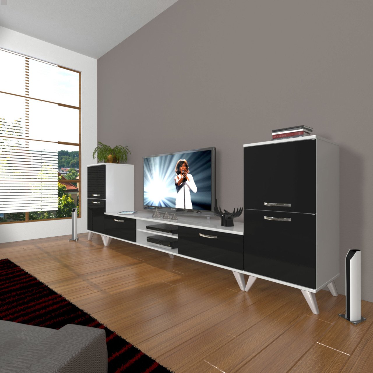 Decoraktiv Eko On2 Mdf Dvd Retro Tv Ünitesi Tv Sehpası Beyaz - Siyah