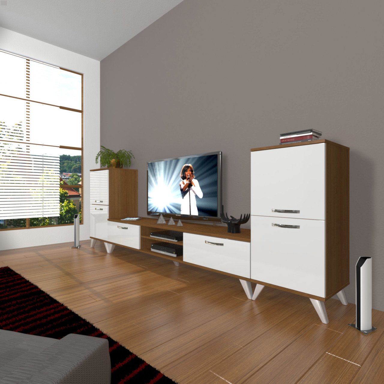 Decoraktiv Eko On2 Mdf Dvd Retro Tv Ünitesi Tv Sehpası Ceviz - Beyaz