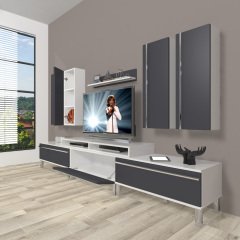 Decoraktiv Ekoflex 8D Mdf Krom Ayaklı Tv Ünitesi Tv Sehpası Beyaz - Antrasit