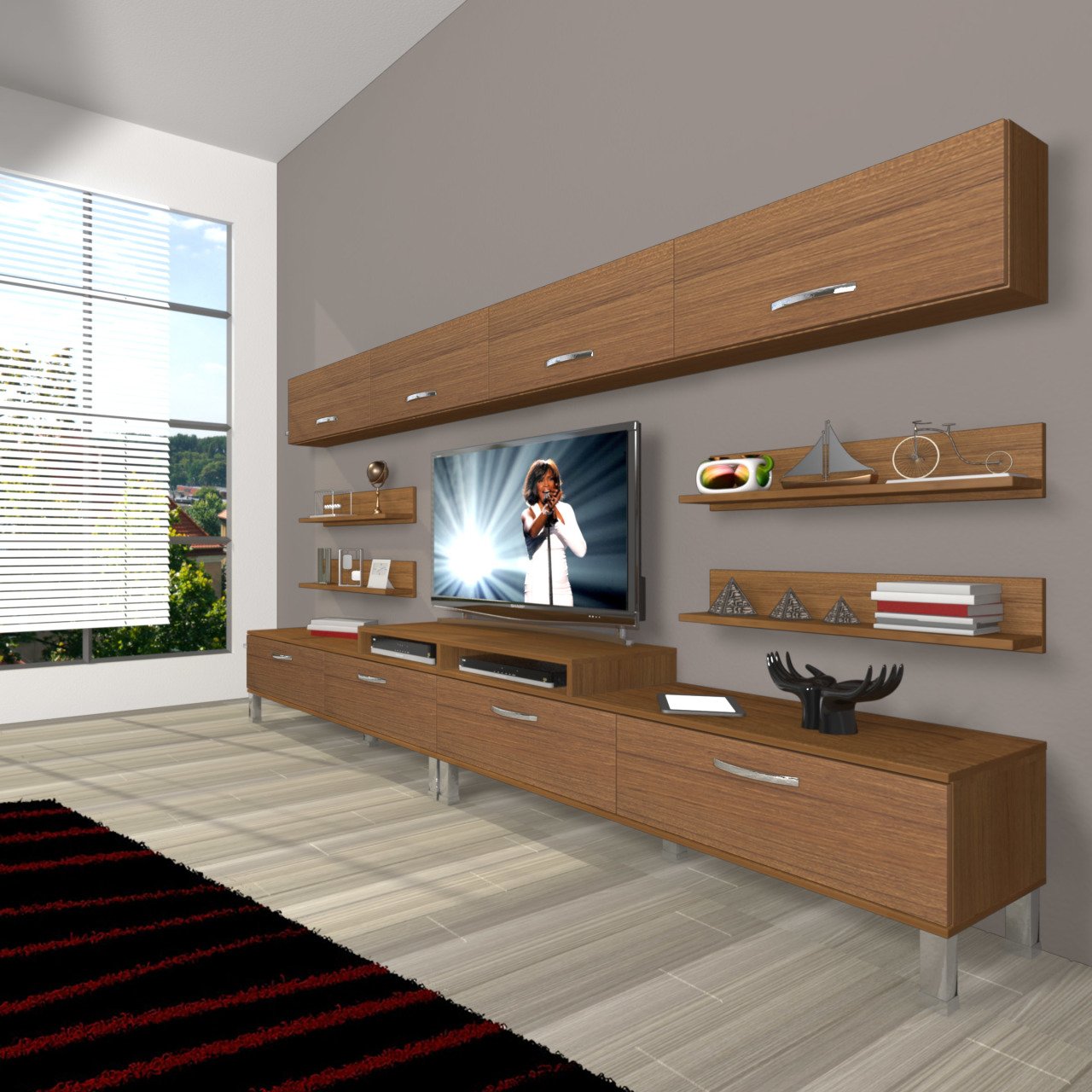 Decoraktiv Ekoflex 360Y Slm Krom Ayaklı Tv Ünitesi Tv Sehpası Ceviz