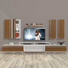 Decoraktiv Ekoflex 8D Mdf Krom Ayaklı Tv Ünitesi Tv Sehpası Beyaz - Ceviz