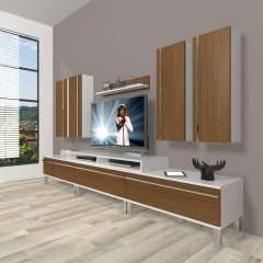 Decoraktiv Ekoflex 8D Mdf Krom Ayaklı Tv Ünitesi Tv Sehpası Beyaz - Ceviz