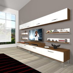 Decoraktiv Ekoflex 360Y Slm Krom Ayaklı Tv Ünitesi Tv Sehpası Ceviz - Beyaz