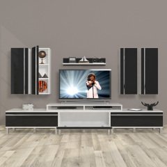 Decoraktiv Ekoflex 8D Mdf Krom Ayaklı Tv Ünitesi Tv Sehpası Beyaz - Siyah