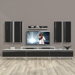 Decoraktiv Ekoflex 8D Mdf Krom Ayaklı Tv Ünitesi Tv Sehpası Beyaz - Siyah