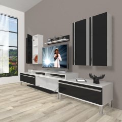 Decoraktiv Ekoflex 8D Mdf Krom Ayaklı Tv Ünitesi Tv Sehpası Beyaz - Siyah