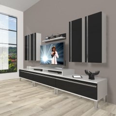 Decoraktiv Ekoflex 8D Mdf Krom Ayaklı Tv Ünitesi Tv Sehpası Beyaz - Siyah