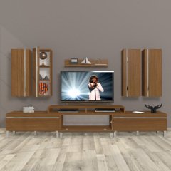 Decoraktiv Ekoflex 8D Mdf Krom Ayaklı Tv Ünitesi Tv Sehpası Ceviz