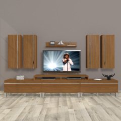 Decoraktiv Ekoflex 8D Mdf Krom Ayaklı Tv Ünitesi Tv Sehpası Ceviz
