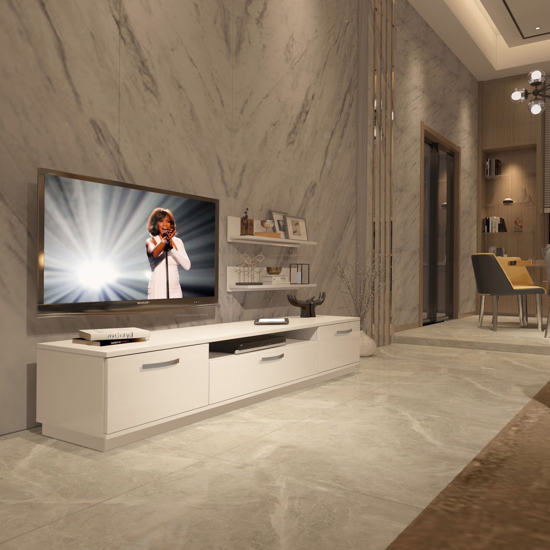 Decoraktiv Trio 4 Mdf Tv Ünitesi Tv Sehpası Parlak Beyaz