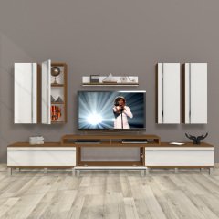 Decoraktiv Ekoflex 8D Mdf Krom Ayaklı Tv Ünitesi Tv Sehpası Ceviz - Beyaz