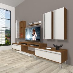 Decoraktiv Ekoflex 8D Mdf Krom Ayaklı Tv Ünitesi Tv Sehpası Ceviz - Beyaz