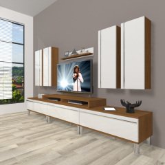 Decoraktiv Ekoflex 8D Mdf Krom Ayaklı Tv Ünitesi Tv Sehpası Ceviz - Beyaz