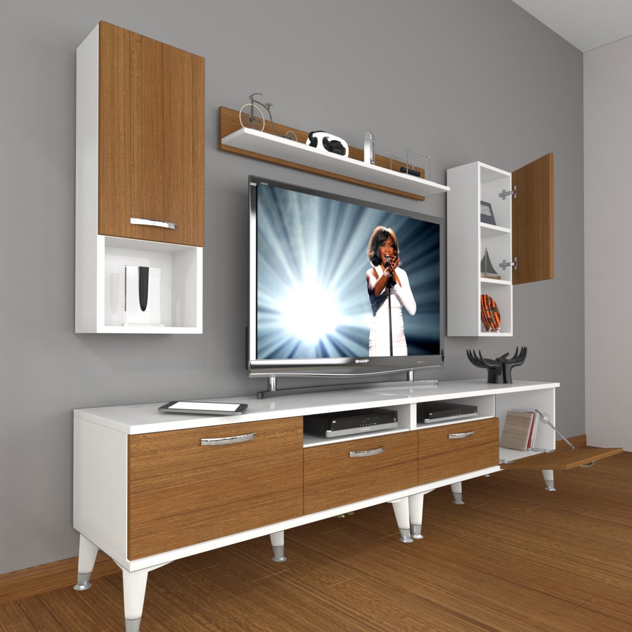 Decoraktiv Eko 5220DA Slm Silver Tv Ünitesi Tv Sehpası Beyaz - Ceviz