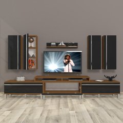Decoraktiv Ekoflex 8D Mdf Krom Ayaklı Tv Ünitesi Tv Sehpası Ceviz - Siyah