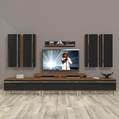 Decoraktiv Ekoflex 8D Mdf Krom Ayaklı Tv Ünitesi Tv Sehpası Ceviz - Siyah