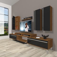 Decoraktiv Ekoflex 8D Mdf Krom Ayaklı Tv Ünitesi Tv Sehpası Ceviz - Siyah