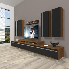Decoraktiv Ekoflex 8D Mdf Krom Ayaklı Tv Ünitesi Tv Sehpası Ceviz - Siyah